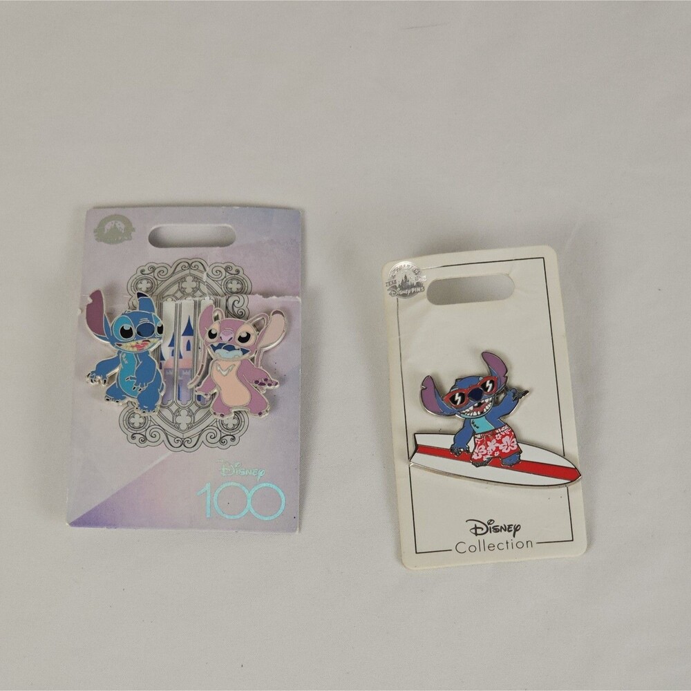 Disney Lilo & Stitch Pin Lot 2 Disney100 Stitch Angel Surfboard Shaka Card Damag